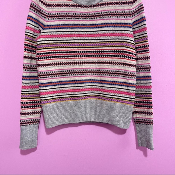 GAP Fair Isle Wool Blend Sweater Small Grey Multicolor Stripe - Picture 4 of 8